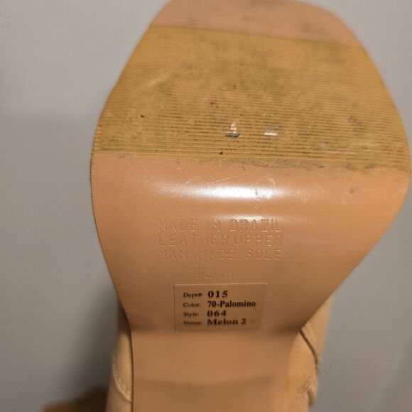 90s Y2K  Bakers Tan Leather Chunky Heel Mid Calf Platform Boot 10 Womens Vintage - Picture 14 of 16